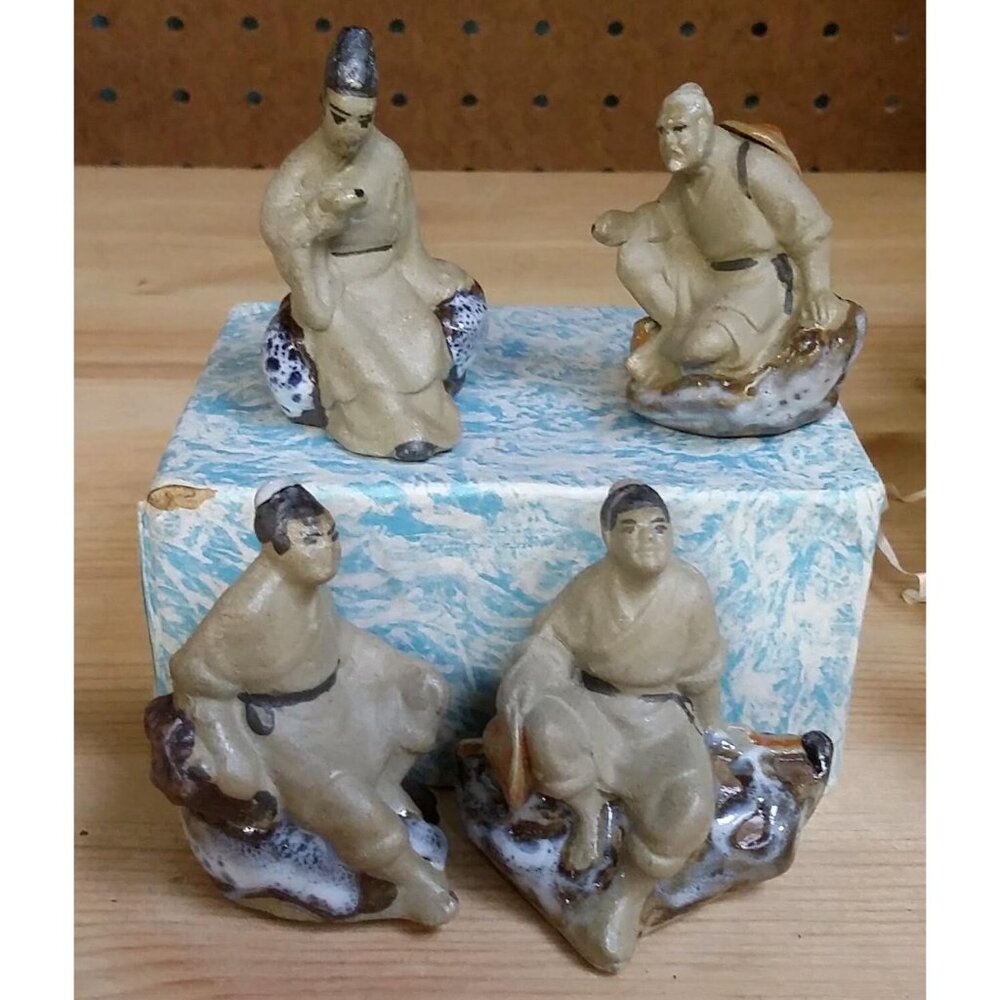 Clay Mini Mudman Figurines-Set Of 4  Handmade Mid Century-NOS Vintage